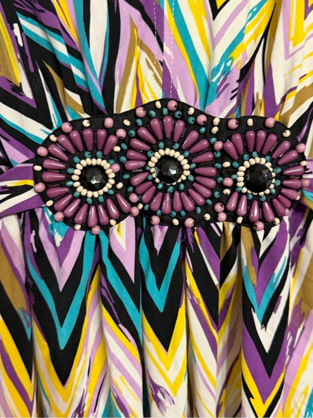 ECI V-Neck Chevron Midi Dress in Purple, Yellow & Blue XL - Picture 6 of 10
